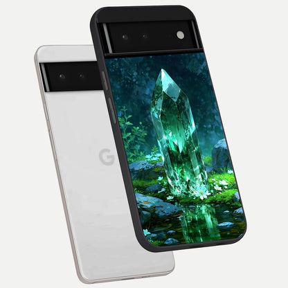  Emerald Light Crystal phone case For Google Pixel 6 showing premium glass back cover with detailed artwork