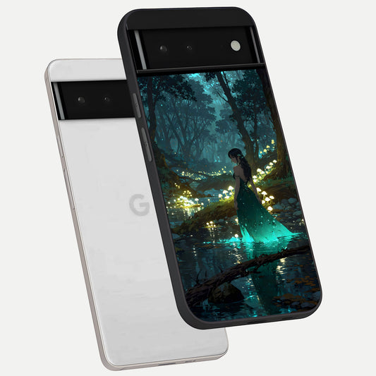  Enchanted Forest Glow phone case For Google Pixel 6 showing premium glass back cover with detailed artwork