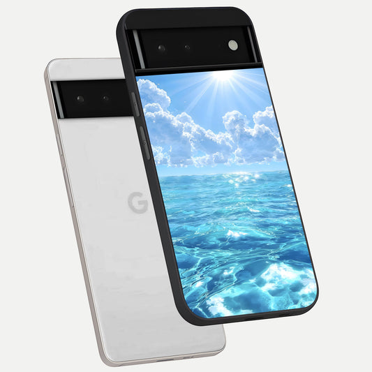  Endless Ocean Horizon phone case For Google Pixel 6 showing premium glass back cover with detailed artwork