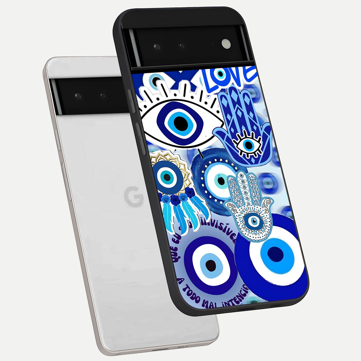  Evil Eyes Dream phone case For Google Pixel 6 showing premium glass back cover with detailed artwork