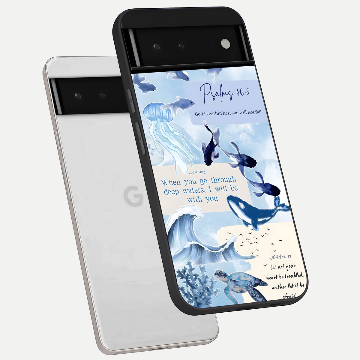  Faithful Ocean Promise phone case For Google Pixel 6 showing premium glass back cover with detailed artwork