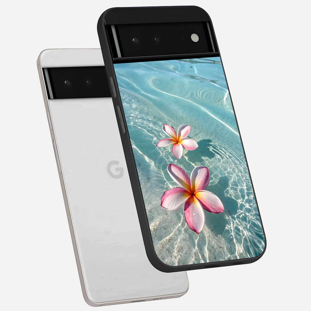  Floating Bloom Bliss phone case For Google Pixel 6 showing premium glass back cover with detailed artwork