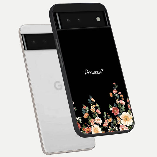  Floral Design Personalized Custom Name phone case For Google Pixel 6 showing premium glass back cover with detailed artwork