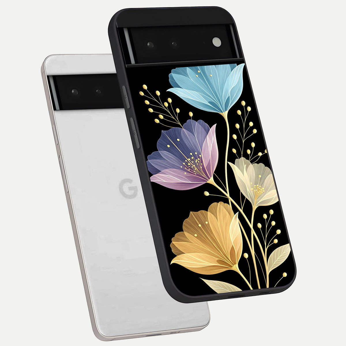  Flower Bloom Glow phone case For Google Pixel 6 showing premium glass back cover with detailed artwork