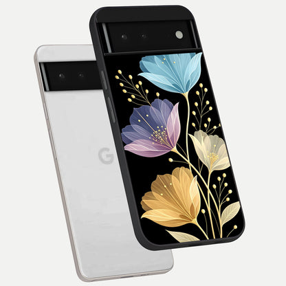 Flower Bloom Glow phone case For Google Pixel 6 showing premium glass back cover with detailed artwork