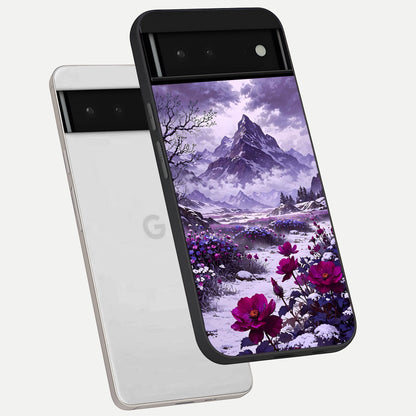  Flower Mountain View phone case For Google Pixel 6 showing premium glass back cover with detailed artwork
