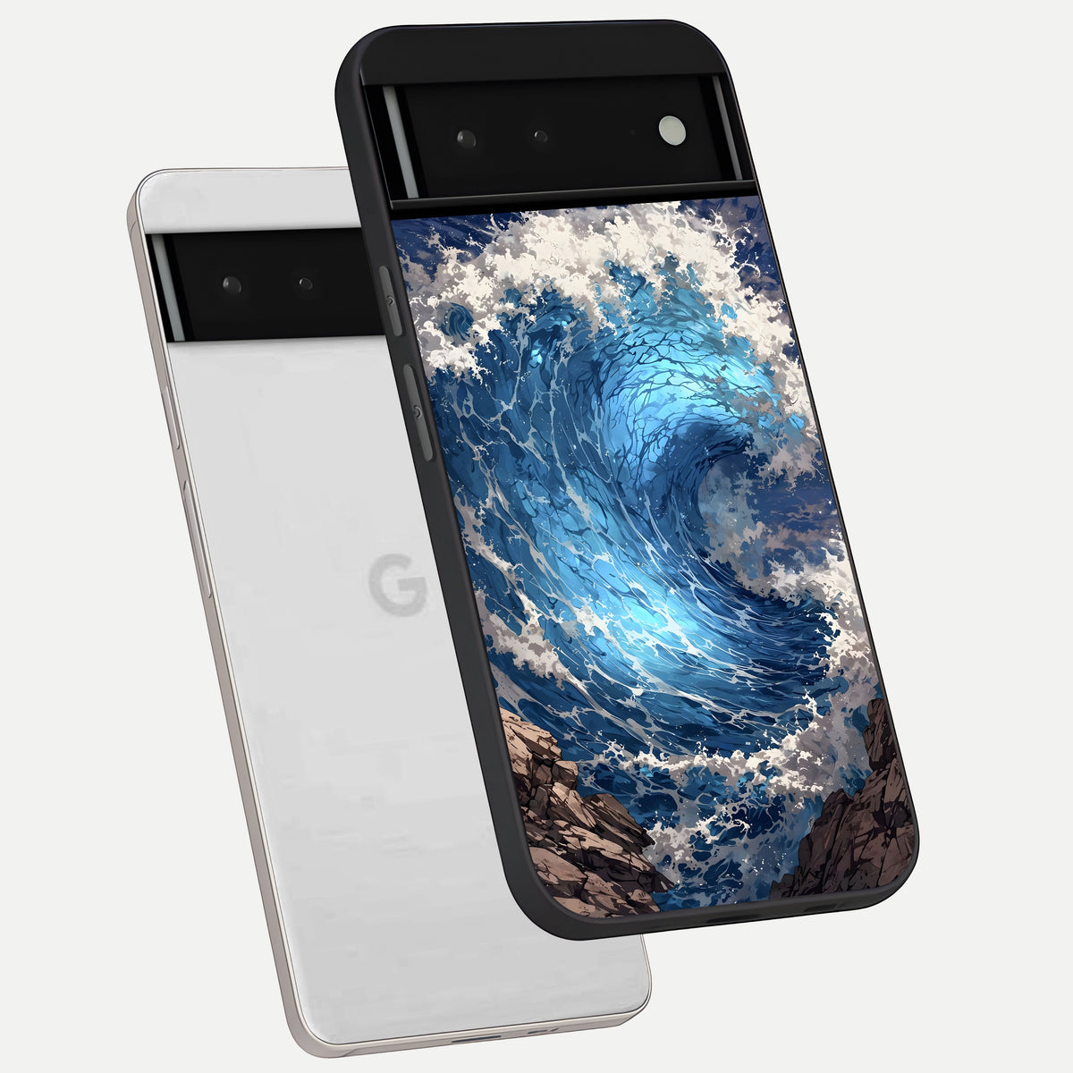  Giant Ocean Wave phone case For Google Pixel 6 showing premium glass back cover with detailed artwork