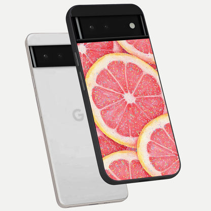  Glitter Grapefruit phone case For Google Pixel 6 showing premium glass back cover with detailed artwork