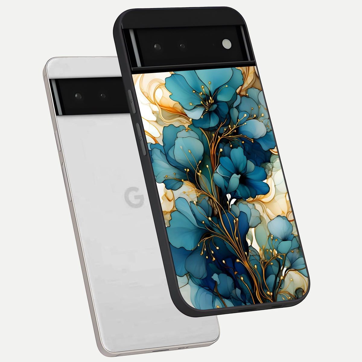  Golden Bloom Symphony phone case For Google Pixel 6 showing premium glass back cover with detailed artwork