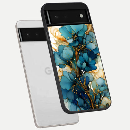  Golden Bloom Symphony phone case For Google Pixel 6 showing premium glass back cover with detailed artwork