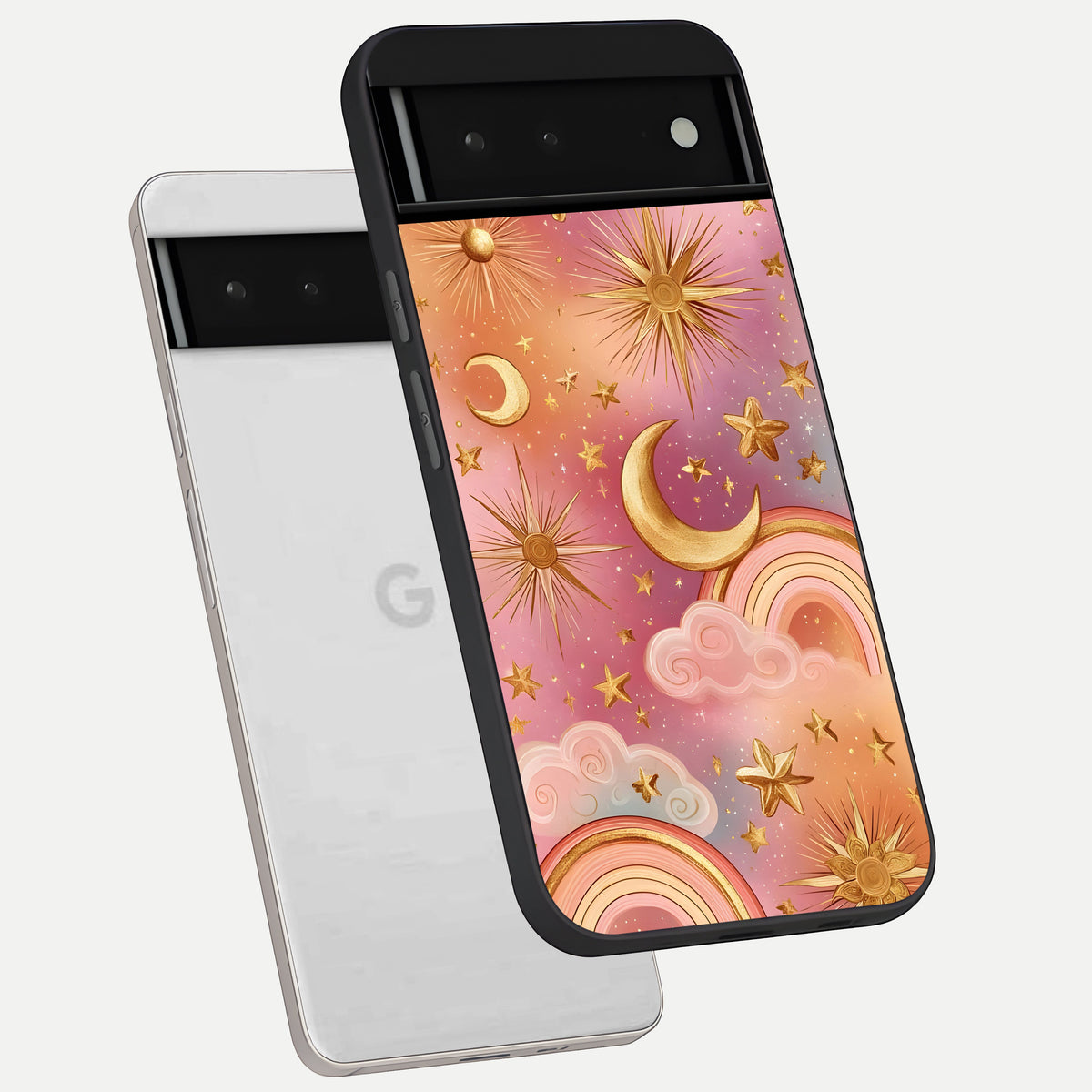  Golden Celestial Dreams phone case For Google Pixel 6 showing premium glass back cover with detailed artwork
