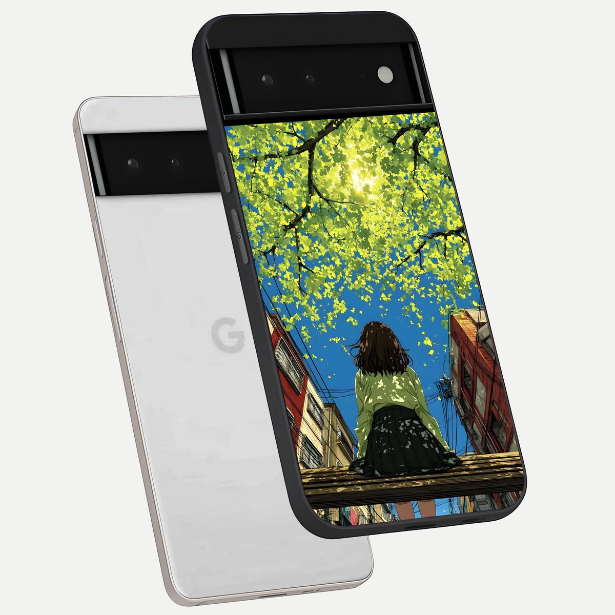  Golden Leaves Glow phone case For Google Pixel 6 showing premium glass back cover with detailed artwork