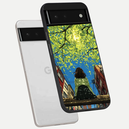  Golden Leaves Glow phone case For Google Pixel 6 showing premium glass back cover with detailed artwork