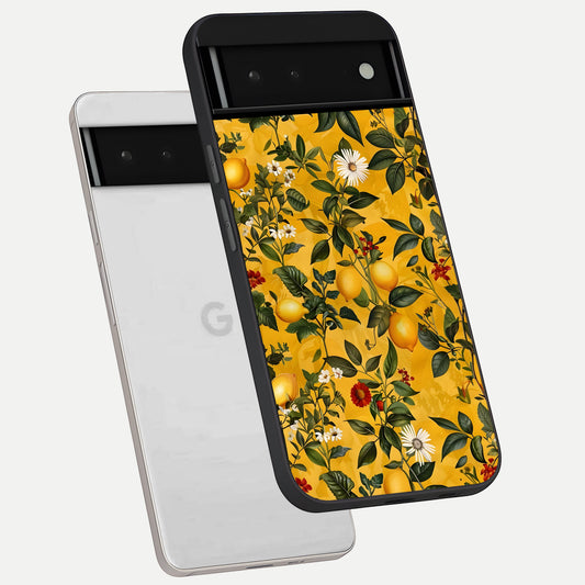  Golden Lemon Field phone case For Google Pixel 6 showing premium glass back cover with detailed artwork