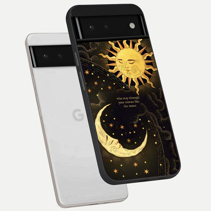  Golden Lunar Love phone case For Google Pixel 6 showing premium glass back cover with detailed artwork