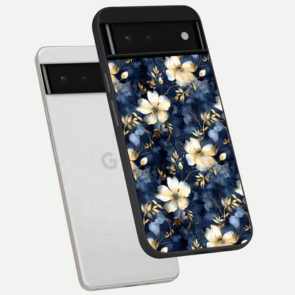  Golden Midnight Bloom phone case For Google Pixel 6 showing premium glass back cover with detailed artwork