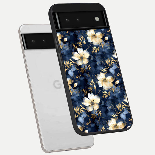  Golden Midnight Bloom phone case For Google Pixel 6 showing premium glass back cover with detailed artwork