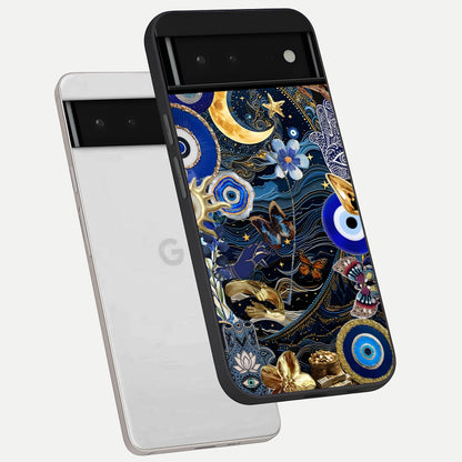  Golden Moon Magic phone case For Google Pixel 6 showing premium glass back cover with detailed artwork
