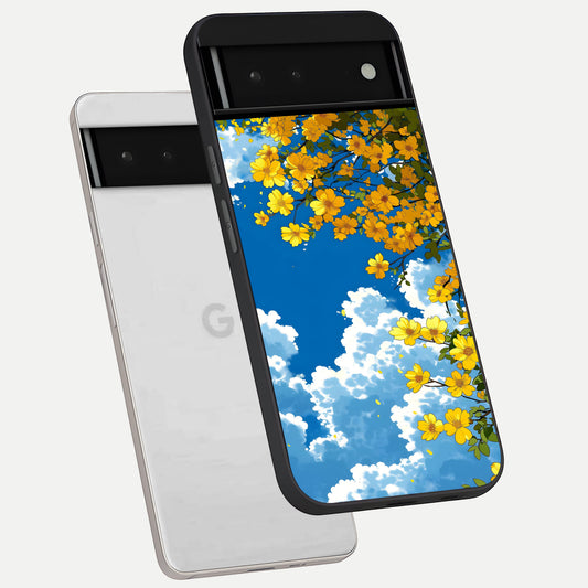  Golden Petal Sky phone case For Google Pixel 6 showing premium glass back cover with detailed artwork