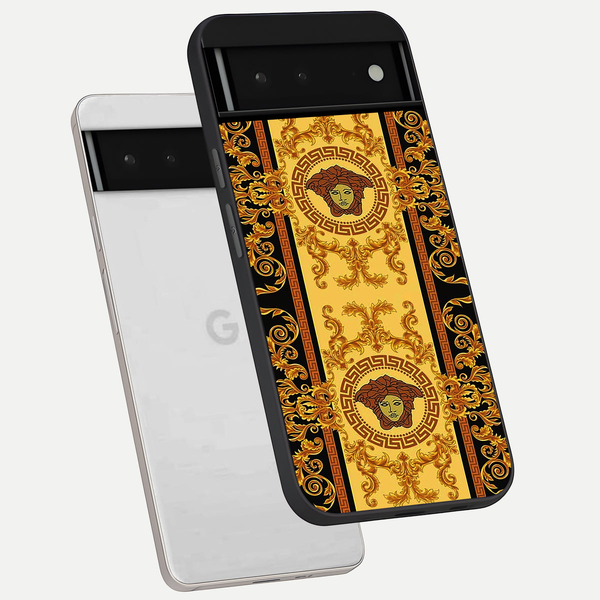  Golden Royal Heritage phone case For Google Pixel 6 showing premium glass back cover with detailed artwork