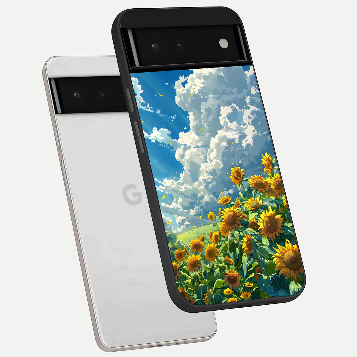  Golden Sun Glory phone case For Google Pixel 6 showing premium glass back cover with detailed artwork