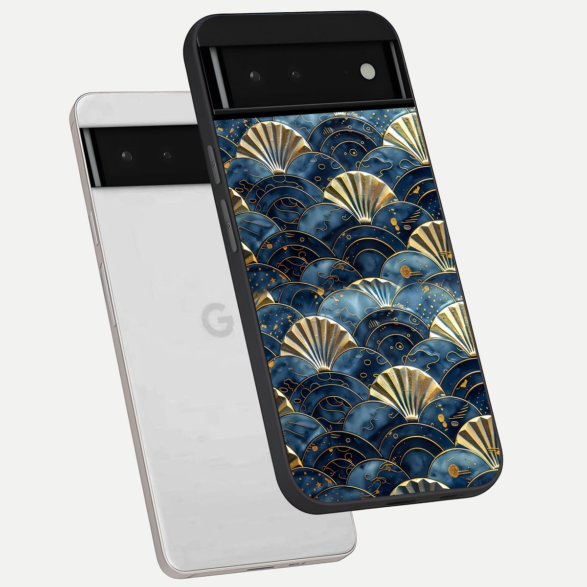  Golden Wave Luxe phone case For Google Pixel 6 showing premium glass back cover with detailed artwork