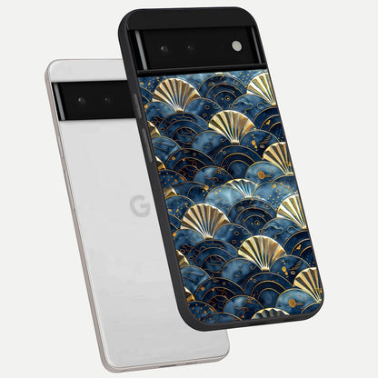  Golden Wave Luxe phone case For Google Pixel 6 showing premium glass back cover with detailed artwork