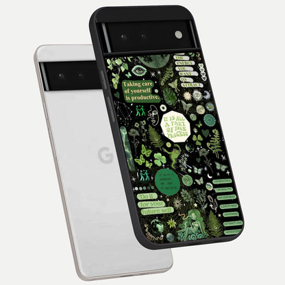  Green Mandala Pattern phone case For Google Pixel 6 showing premium glass back cover with detailed artwork