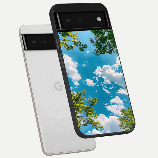  Green Moon Energy phone case For Google Pixel 6 showing premium glass back cover with detailed artwork