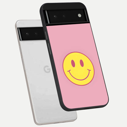  Happy Pink Mood phone case For Google Pixel 6 showing premium glass back cover with detailed artwork