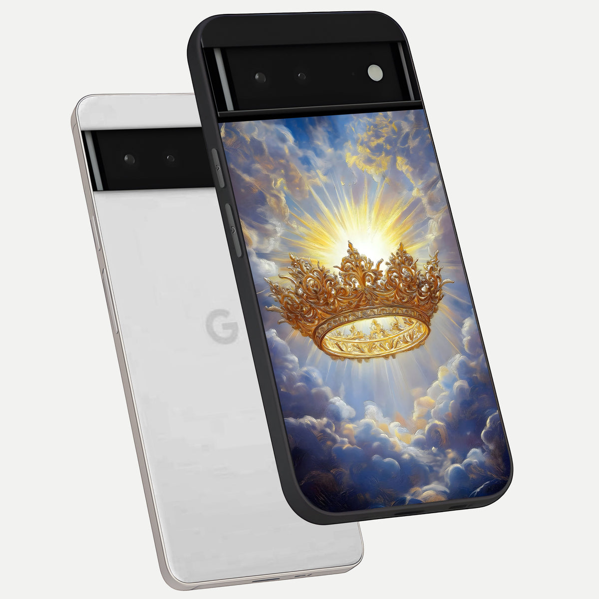  Heavenly Crown Light phone case For Google Pixel 6 showing premium glass back cover with detailed artwork