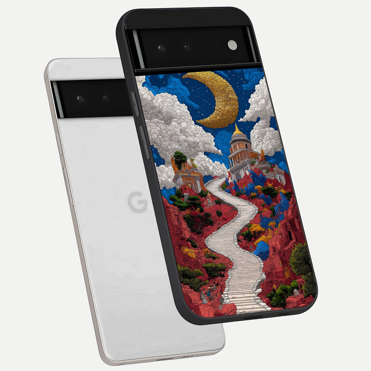  Heavenly Moon Path phone case For Google Pixel 6 showing premium glass back cover with detailed artwork