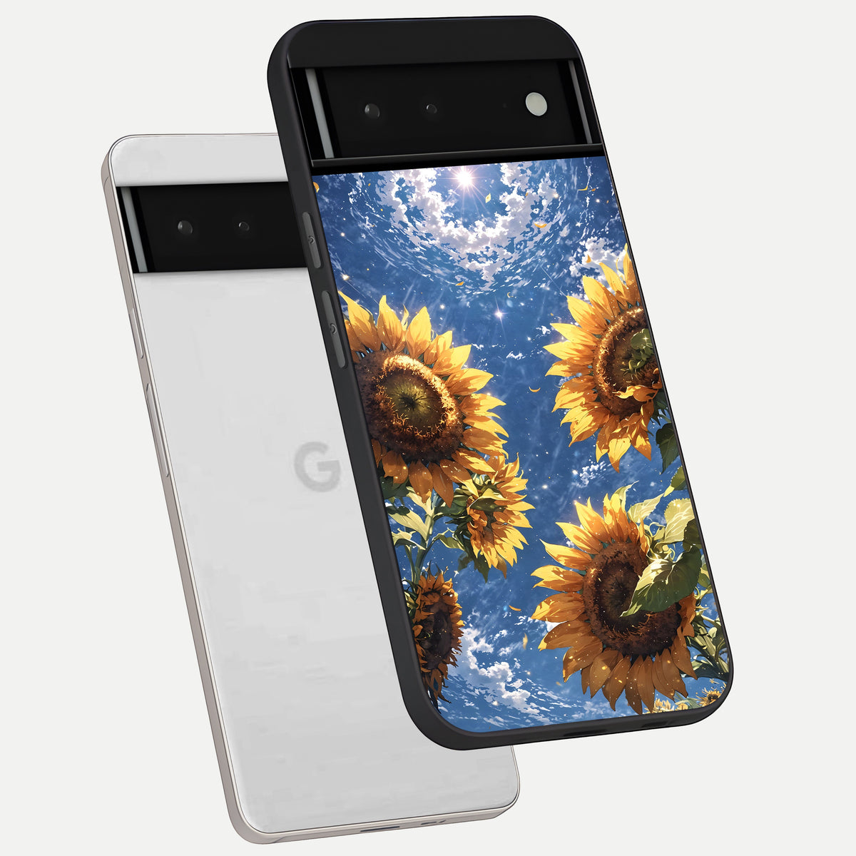  Heavenly Sunflower Rise phone case For Google Pixel 6 showing premium glass back cover with detailed artwork
