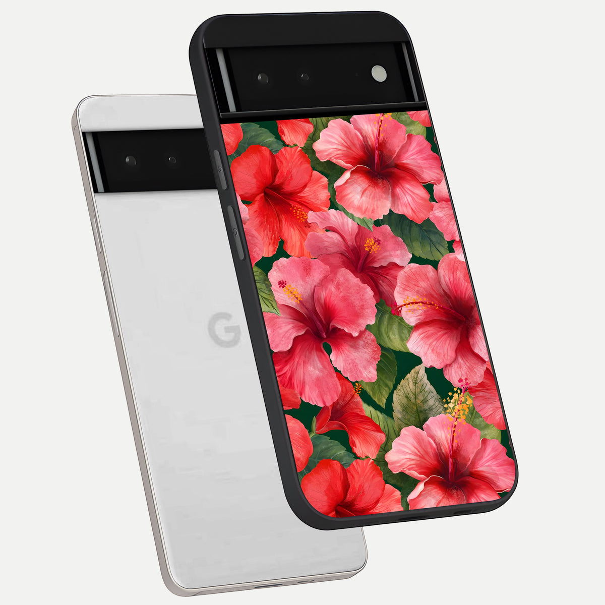  Hibiscus Pattern phone case For Google Pixel 6 showing premium glass back cover with detailed artwork