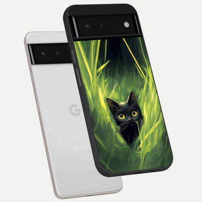  Hidden Cat Whisper phone case For Google Pixel 6 showing premium glass back cover with detailed artwork