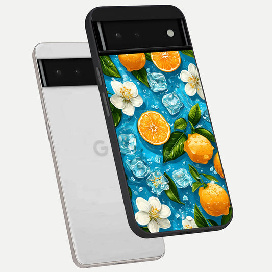  Ice Cube With Orange phone case For Google Pixel 6 showing premium glass back cover with detailed artwork