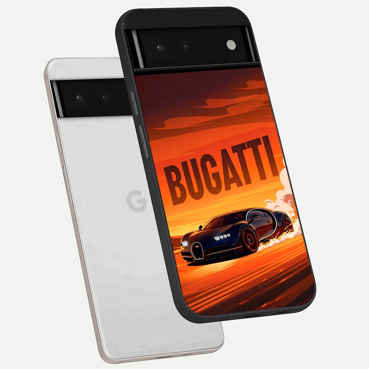  Inferno Bugatti Storm phone case For Google Pixel 6 showing premium glass back cover with detailed artwork