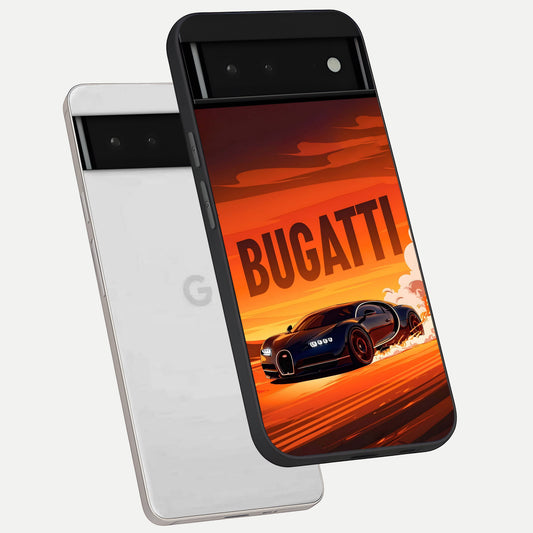  Inferno Bugatti Storm phone case For Google Pixel 6 showing premium glass back cover with detailed artwork