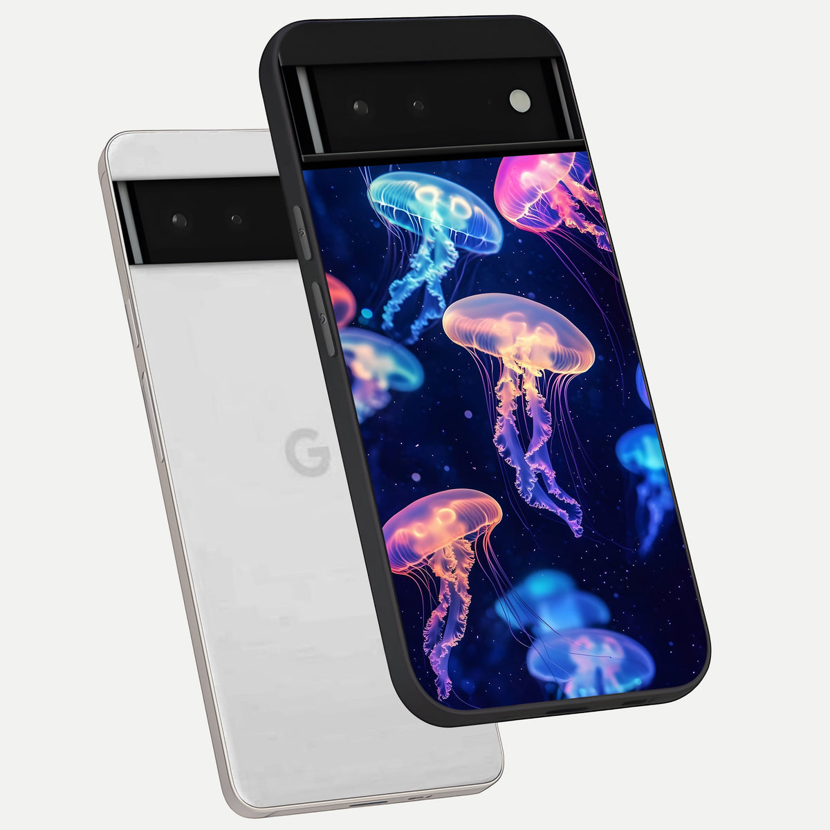  Jellyfish Pattern phone case For Google Pixel 6 showing premium glass back cover with detailed artwork