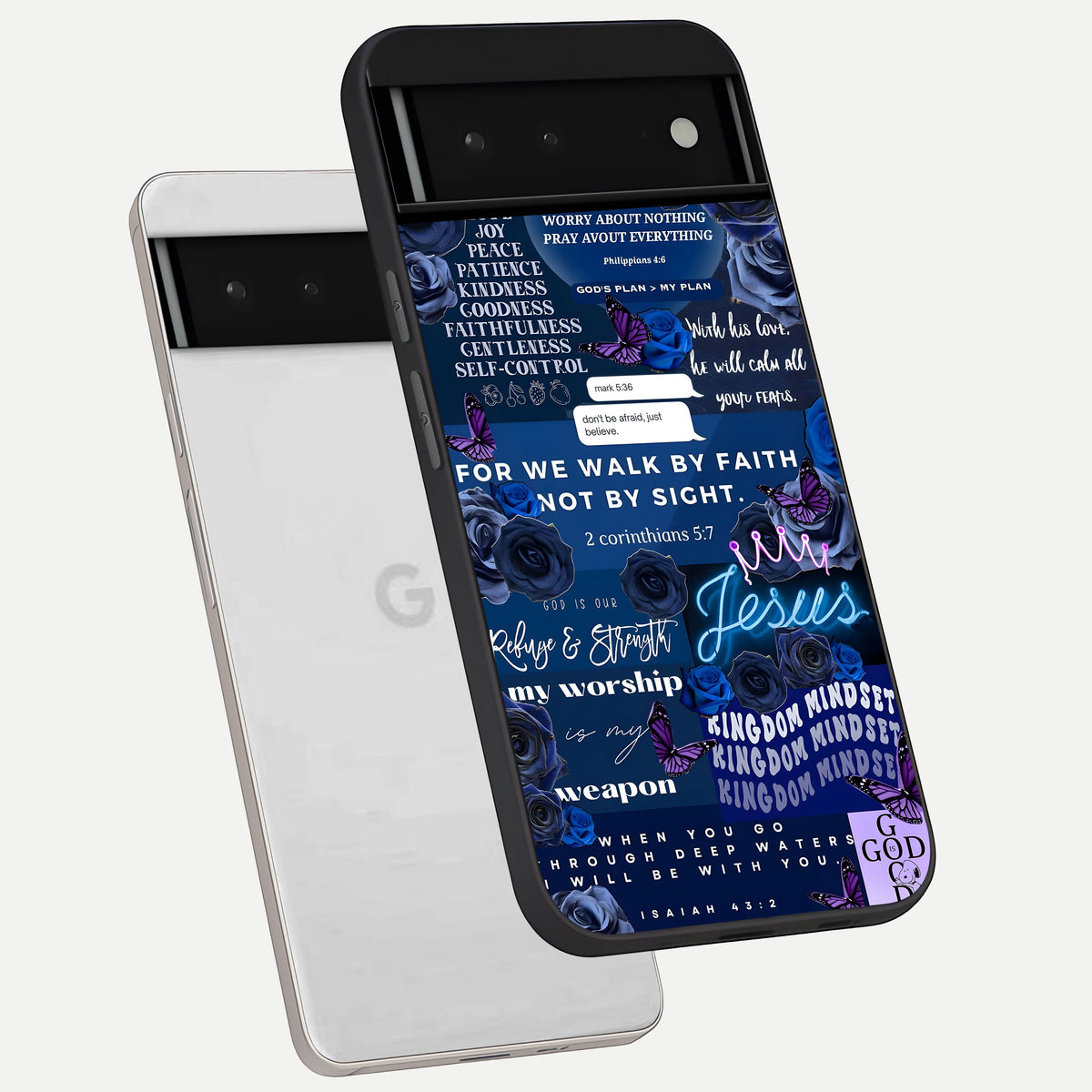  Kingdom Faith Glow phone case For Google Pixel 6 showing premium glass back cover with detailed artwork