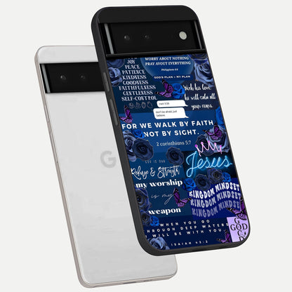  Kingdom Faith Glow phone case For Google Pixel 6 showing premium glass back cover with detailed artwork