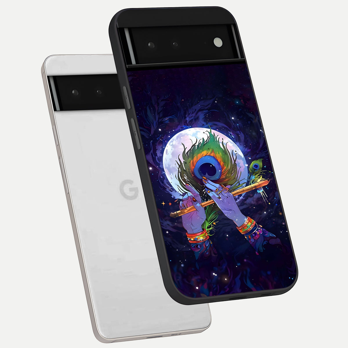  Krishna Hands Art phone case For Google Pixel 6 showing premium glass back cover with detailed artwork