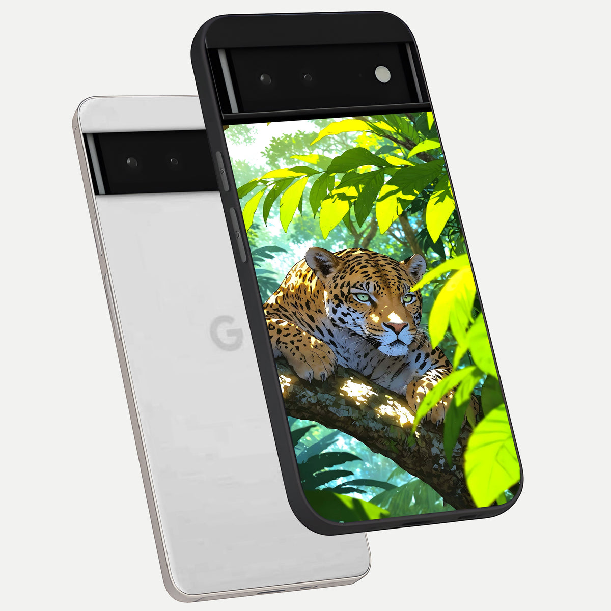  Leopard in Jungle phone case For Google Pixel 6 showing premium glass back cover with detailed artwork