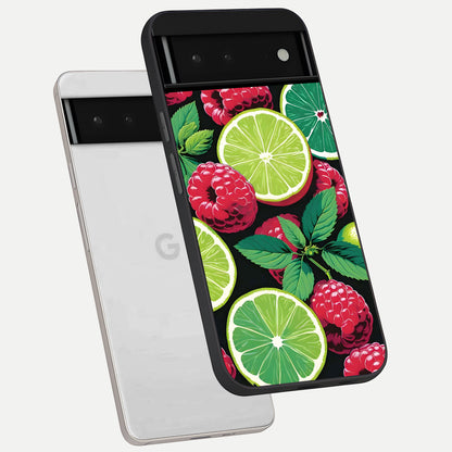  Lime and Raspberry Pattern phone case For Google Pixel 6 showing premium glass back cover with detailed artwork