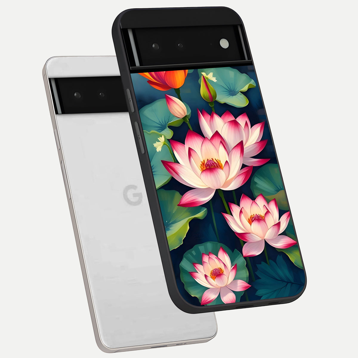  Lotus Dream Serenity phone case For Google Pixel 6 showing premium glass back cover with detailed artwork