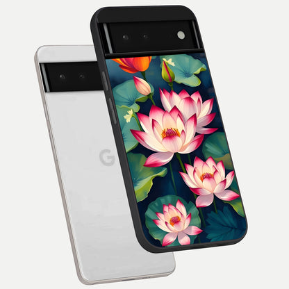  Lotus Dream Serenity phone case For Google Pixel 6 showing premium glass back cover with detailed artwork