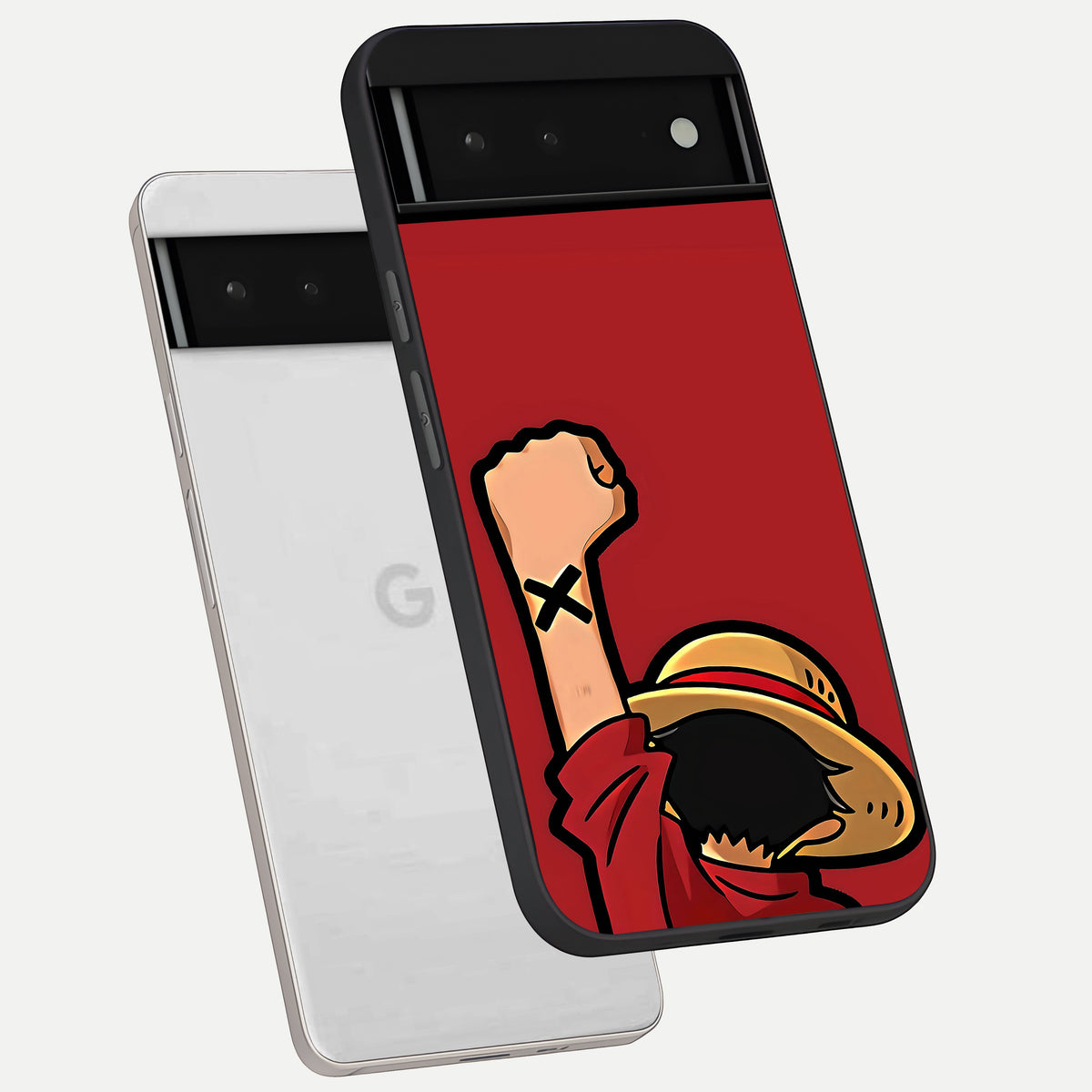  Luffy X Spirit phone case For Google Pixel 6 showing premium glass back cover with detailed artwork