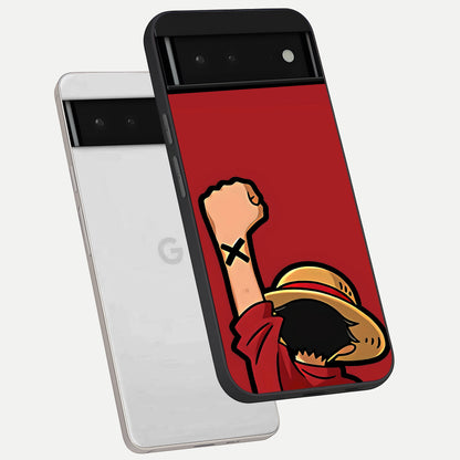  Luffy X Spirit phone case For Google Pixel 6 showing premium glass back cover with detailed artwork