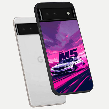  MS Neon Car phone case For Google Pixel 6 showing premium glass back cover with detailed artwork