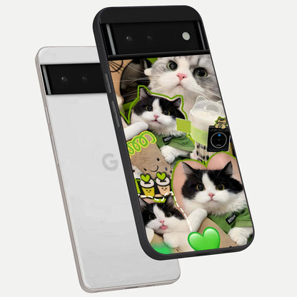  Matcha Cats Mood phone case For Google Pixel 6 showing premium glass back cover with detailed artwork